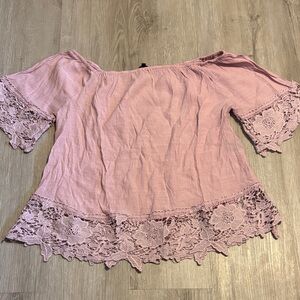 Unique Spectrum Mauve Lace Off-Shoulder Blouse